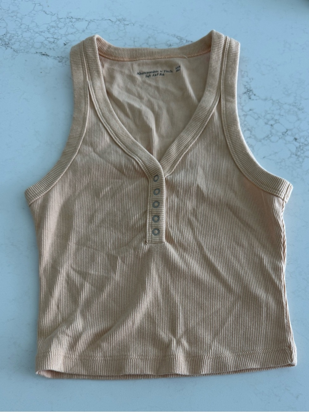Abercrombie & Fitch Ribbed Henley Tank in Light Beige